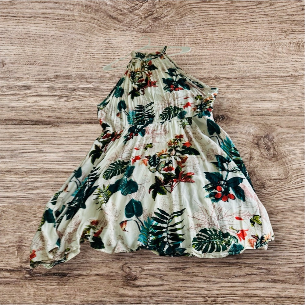 SHEIN Cream Tropical Floral Halter Dress